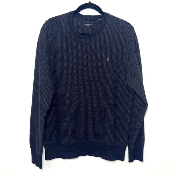 ALLSAINTS Charter Crew Neck Waffle Sweater - Brown/Black XL